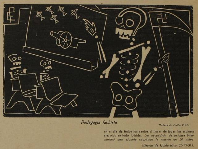 “Pedagogía fachista”, grabado de Emilia Prieto.